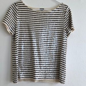 Striped sequined j crew tee M
